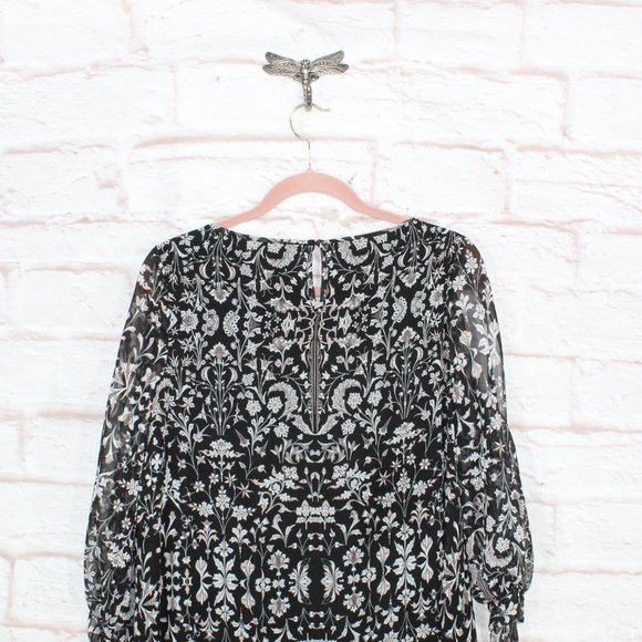 NEW Max Studio Black 100% Polyester Floral Cold Shoulder Sleeves Dress Size M - Picture 9 of 11